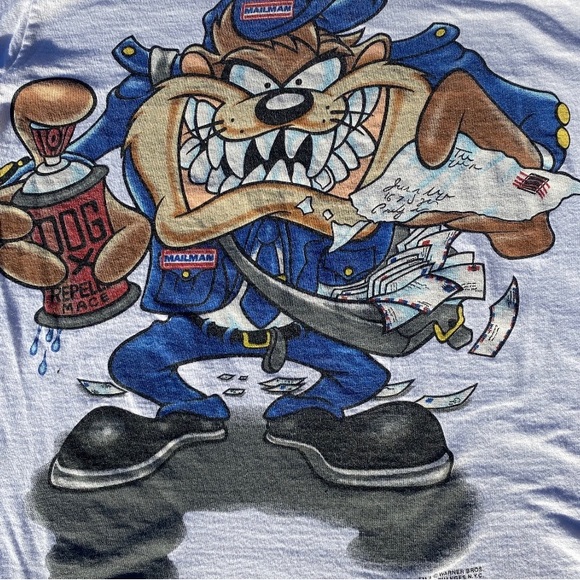 TAZ Looney Tunes Mailman 1990’s 2 sided single stitch T shirt Vintage - Picture 1 of 15